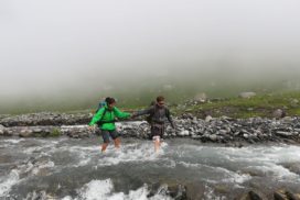 Crossing Kara stream , enroute Bhabha pass trek