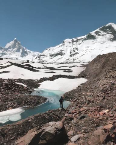 Glacial lake just before the final ascent of Kedar Tal.