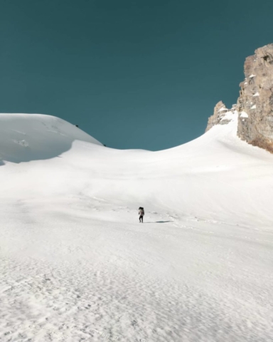 Climbing up the Auden's Col glacier