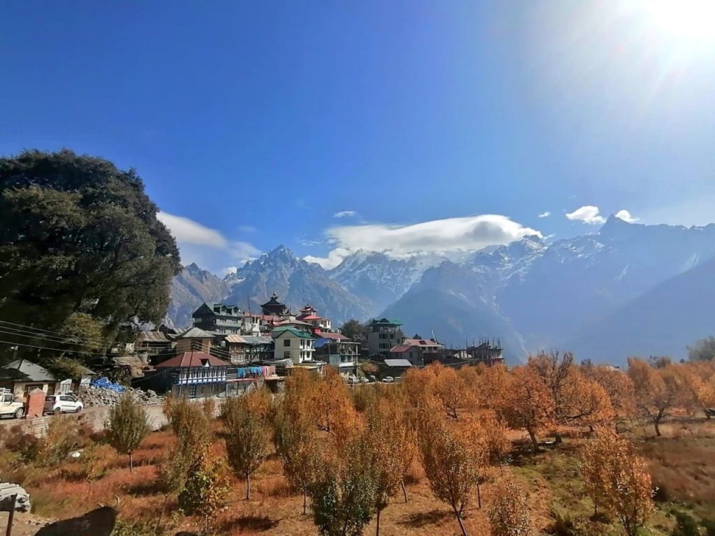 Fall colors of apple orchard in Kalpa