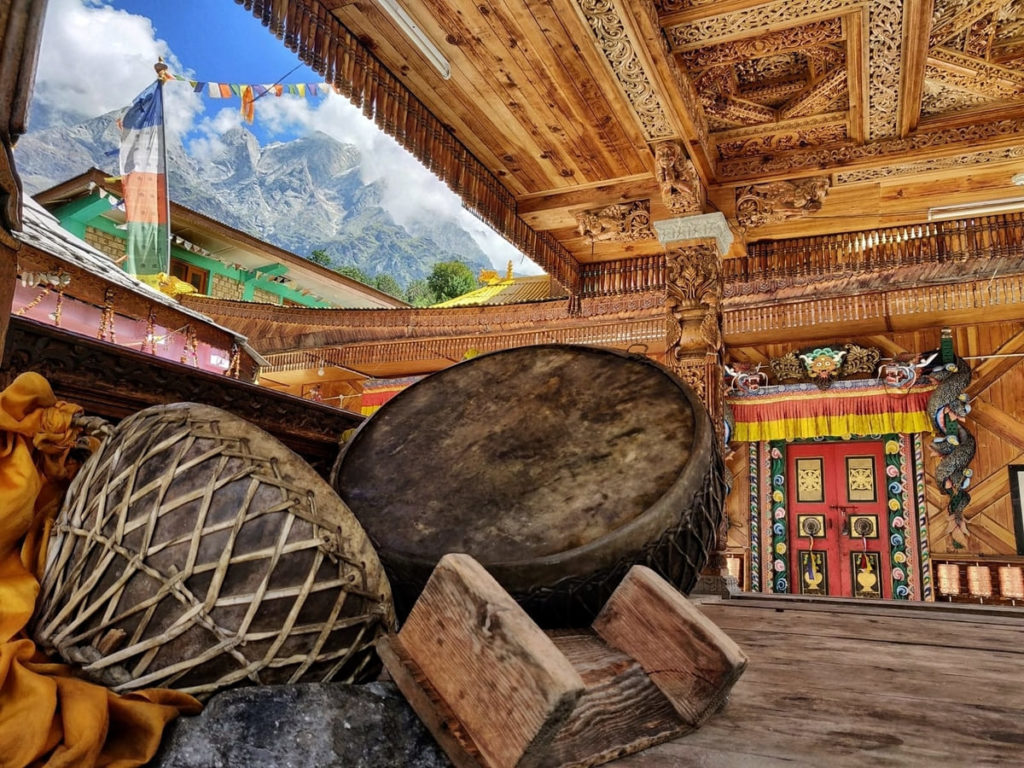 Nagara drums musical instrument at temple courtyard of Shri Bering Nag Temple Sangla