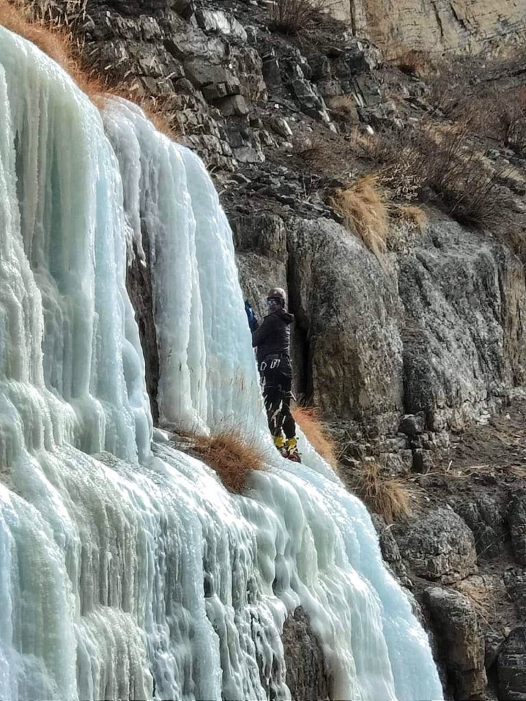 Climbing a frozen waterfall in Sheela Nala of Spiti