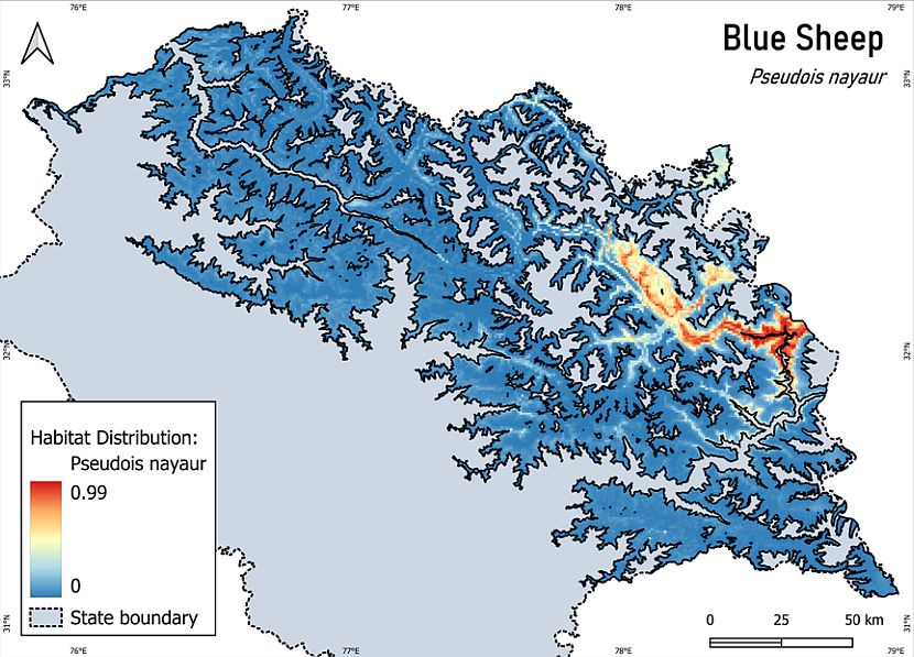 Blue Sheep habitat distribution in Himachal Pradesh