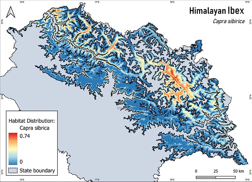 Himalayan Ibex habitat distribution in Himachal Pradesh