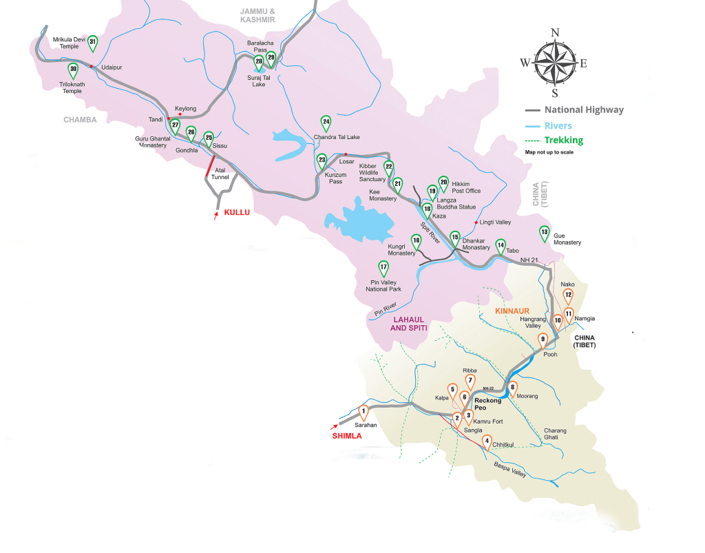 Pictorial map of Spiti Valley Circuit Route