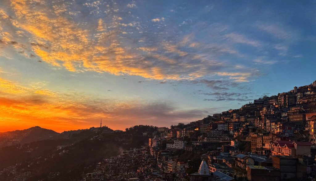 Sunset over lower & middle bazaar of Shimla
