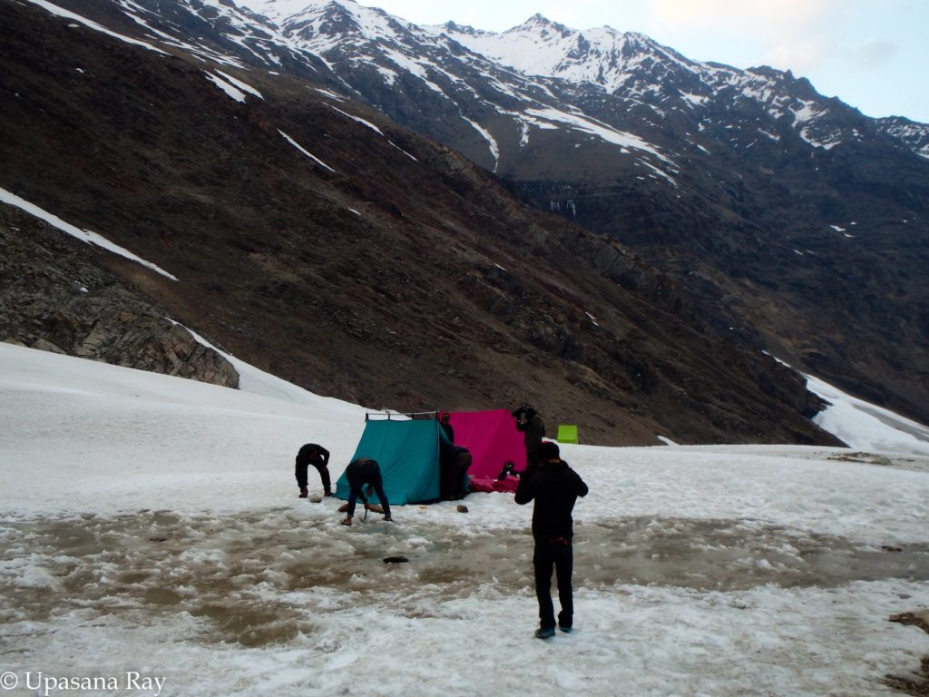 Water pumped out off the glacier beneath the tent